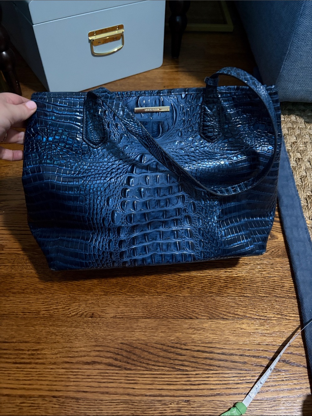 Brahmin Navy Croc-Embossed Tote Bag - Women